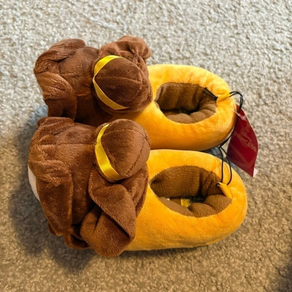 Disney Belle Plush 3D Slippers NEW 7/8 11/12 Girls Toddler Yellow Princess